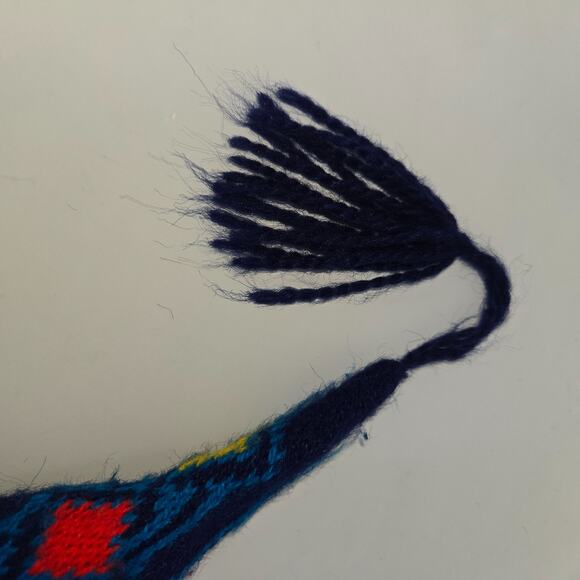 Vintage Jester Winter Stocking Cap Beanie Geometric Navy Yellow Red Green 22" L - Picture 7 of 9